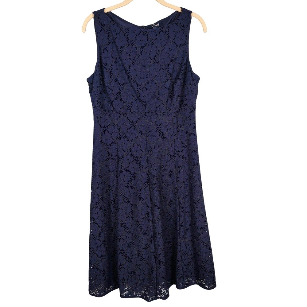 Chaps Womens SZ 8 Lace Sleeveless Fit & Flare Dress Navy Blue Cocktail Coquette